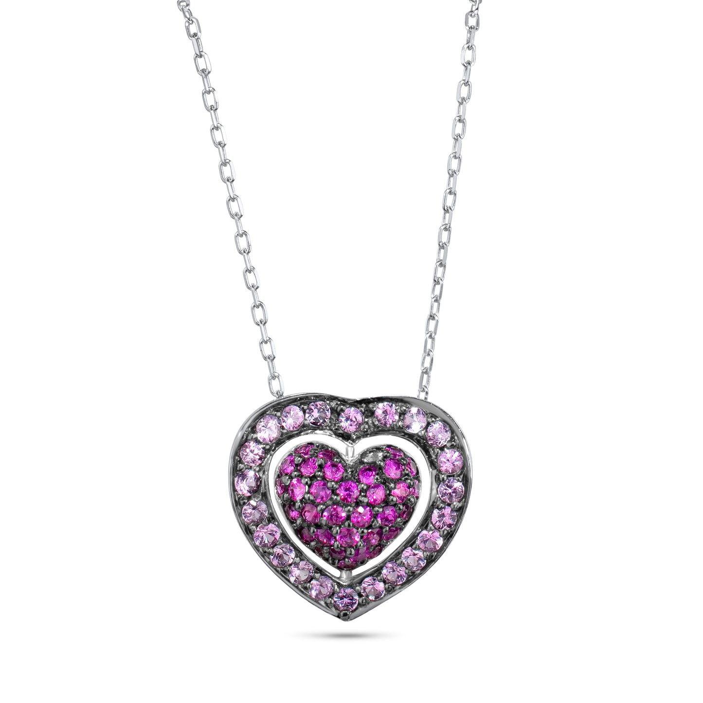 14k Pink Sapphire Heart Pendant Necklace 17"