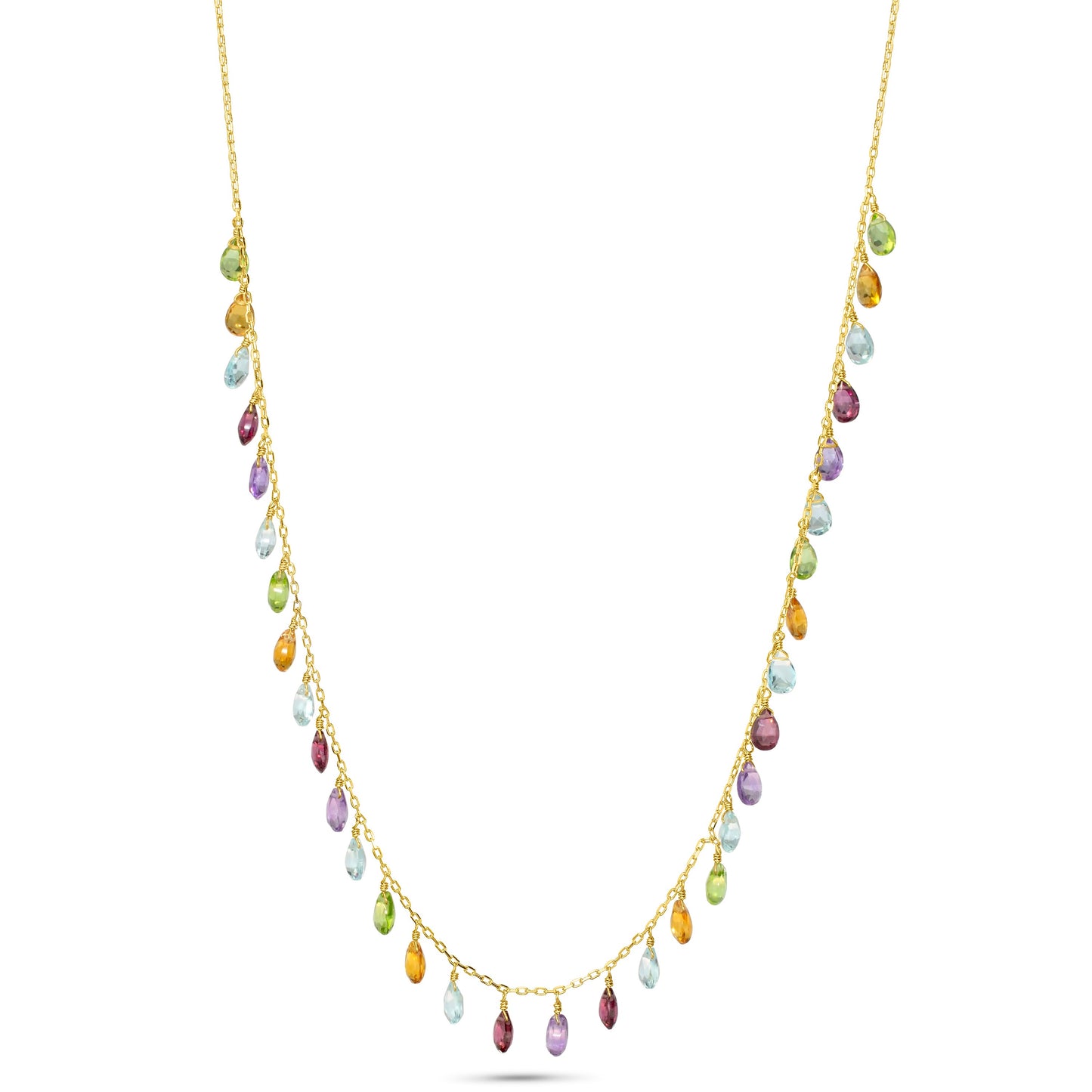 14k Multi-Gemstone Rainbow Necklace 17"