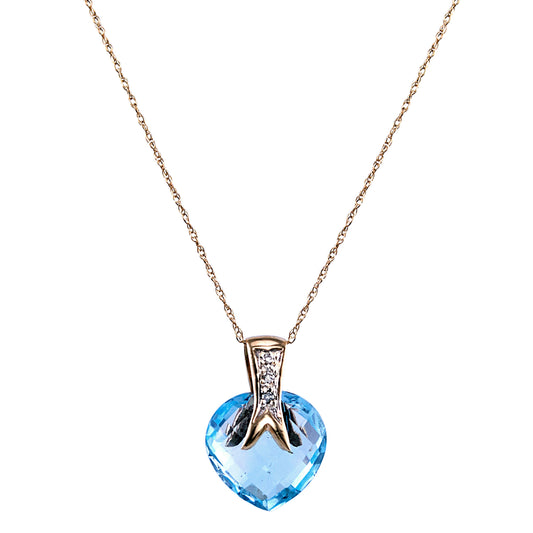 14k Blue Topaz Heart Diamond Pendant Necklace 17"