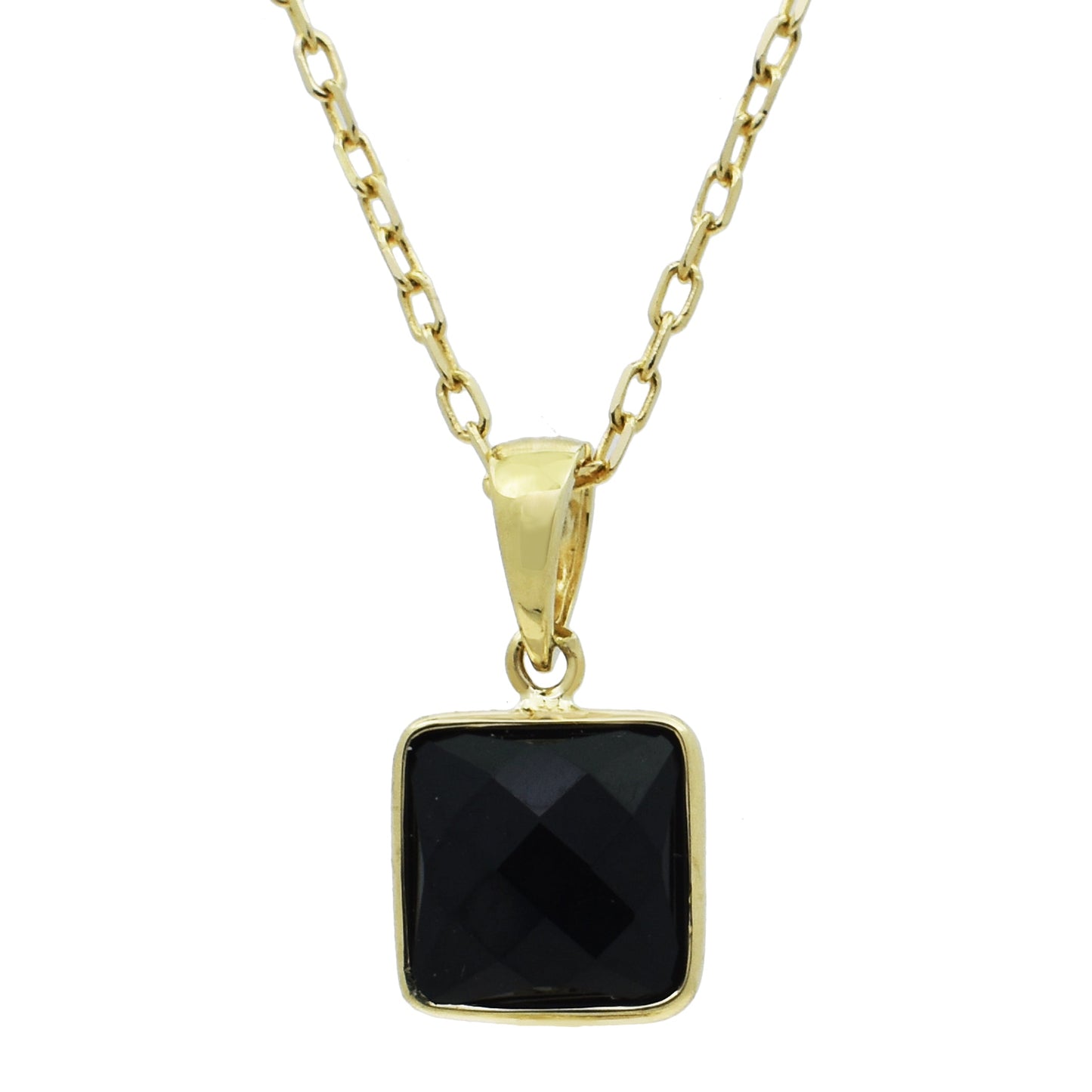 14k Black Onyx Faceted Square Pendant Necklace 17"