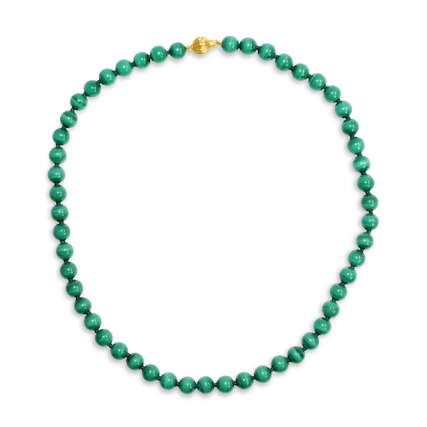 14k Malachite 8mm Round Knotted Necklace 18"