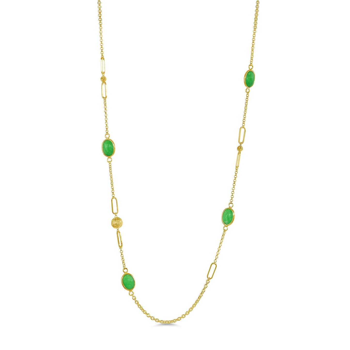 14k Green Jade Oval Bezel Fancy Chain Necklace 18"