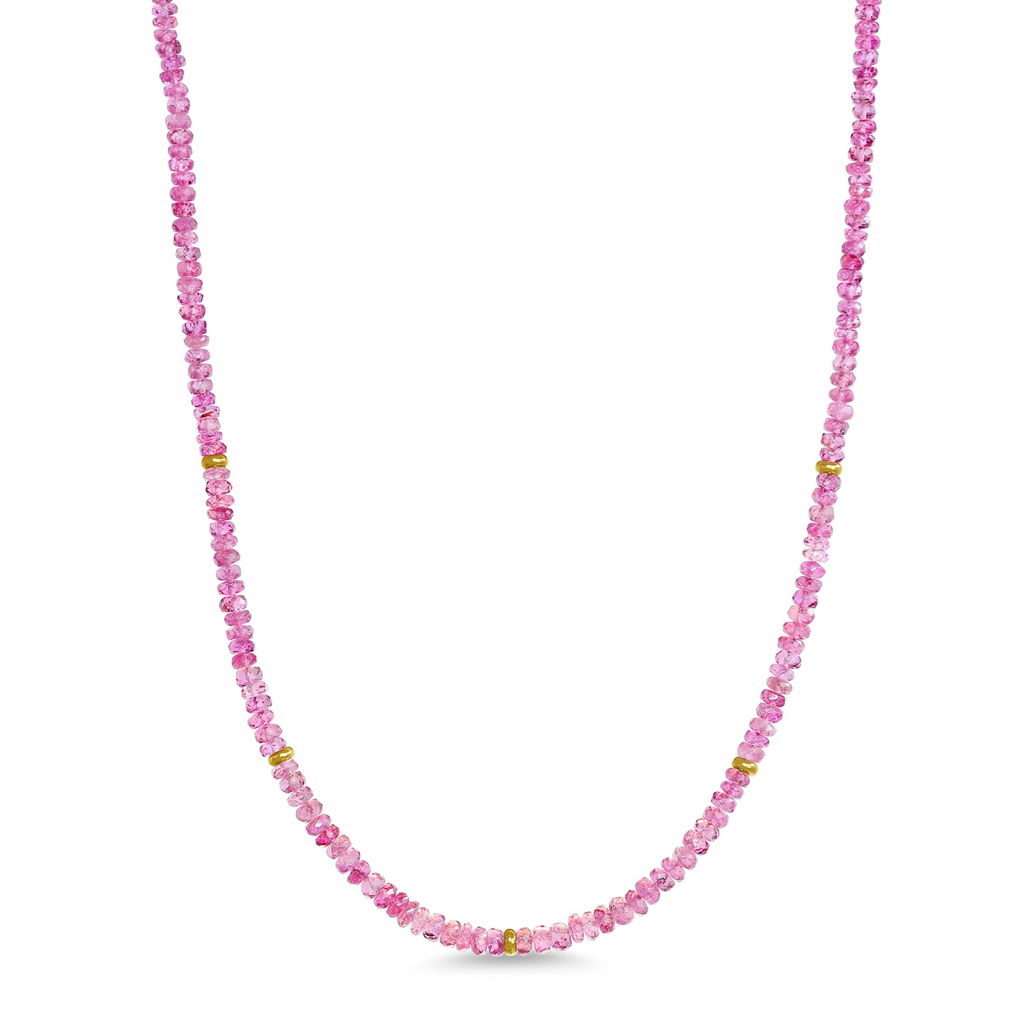 14 Pink Tourmaline Gold Roundel Necklace 17"/18"