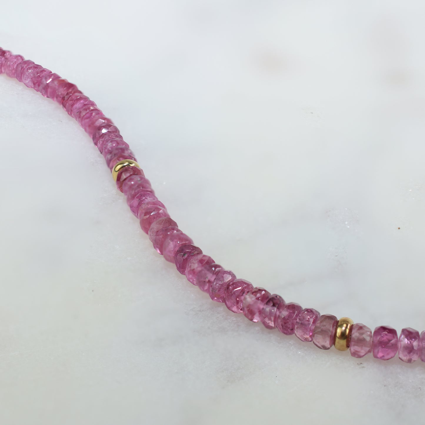 14 Pink Tourmaline Gold Roundel Necklace 17"/18"