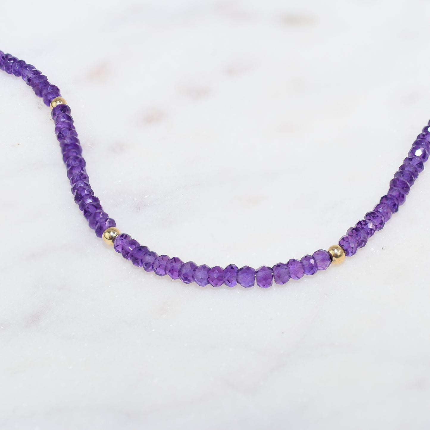 14k Amethyst & Gold Ball Necklace 17"