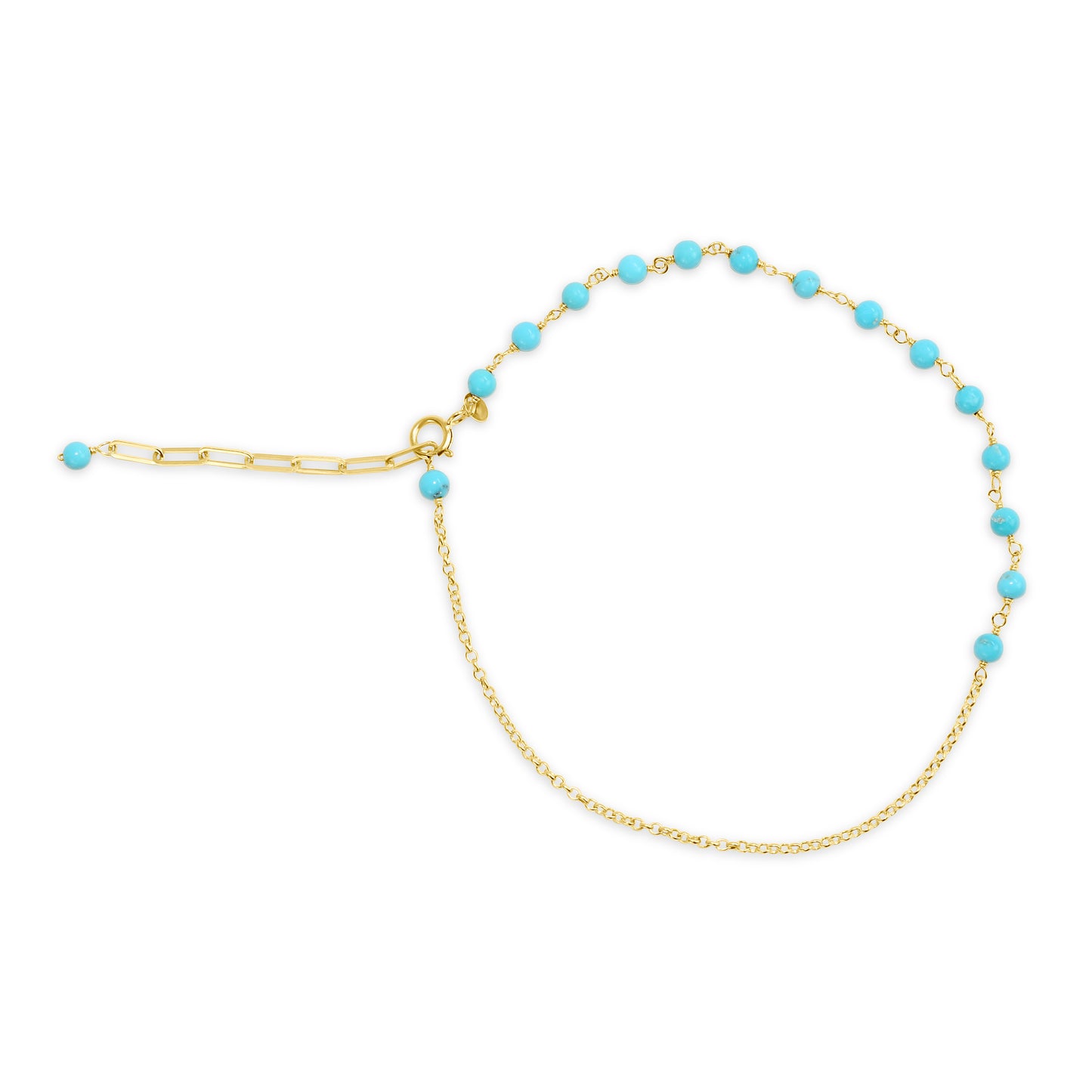 14k Turqouise Link Gold Chain Anklet 9.5"
