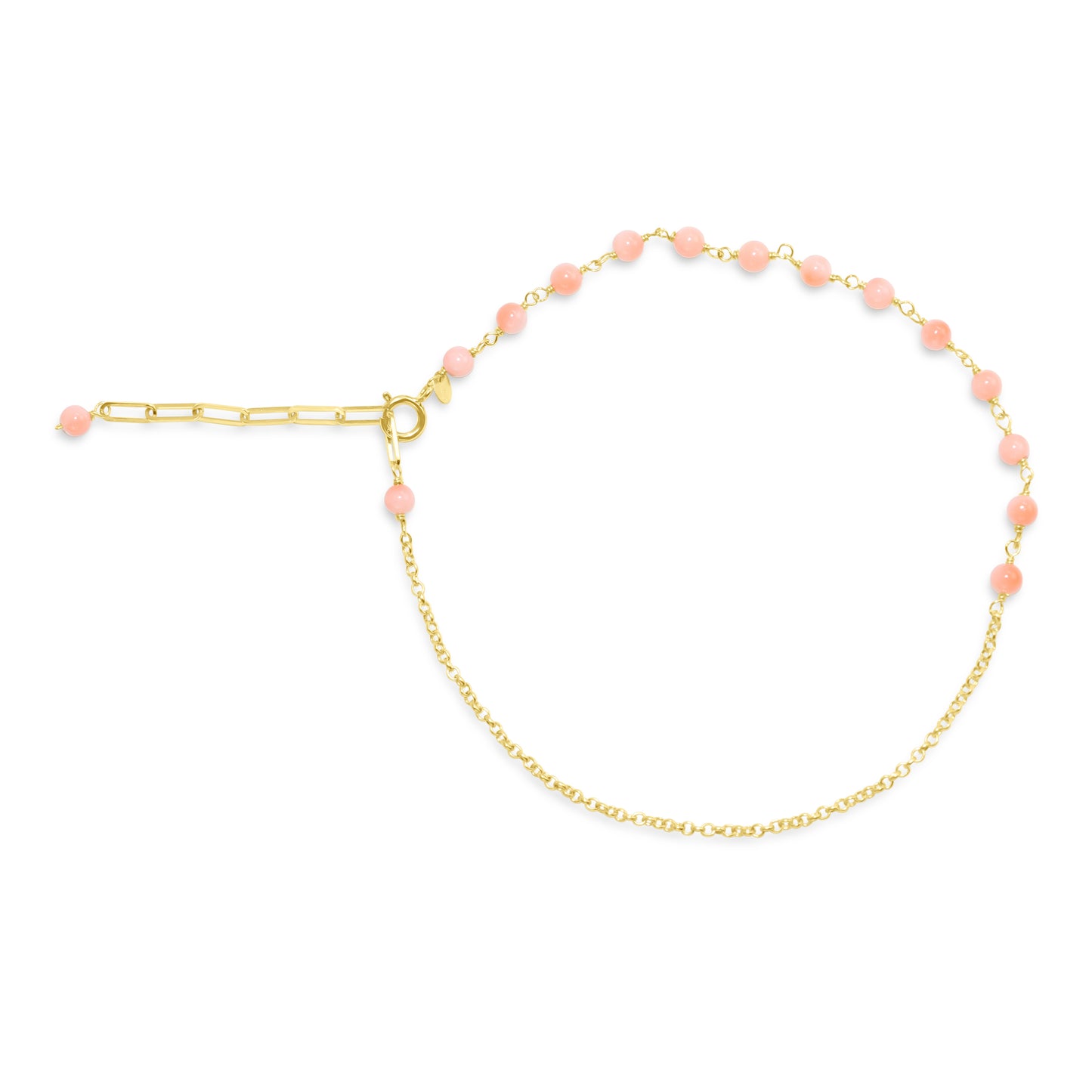 14k Pink Coral Link Gold Chain Anklet 9.5"