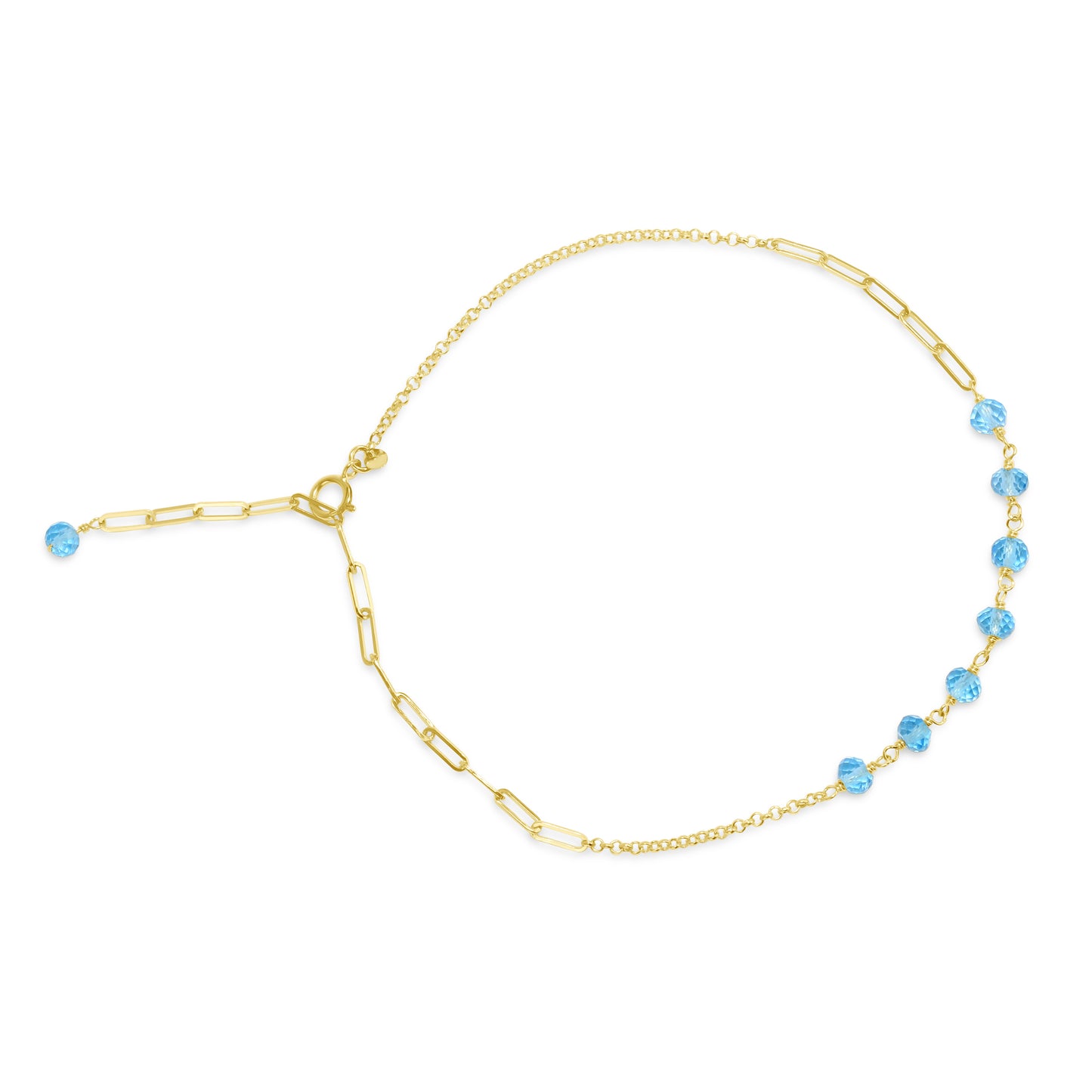 14k Swiss Blue Topaz Link Gold Chain Anklet 9.5"