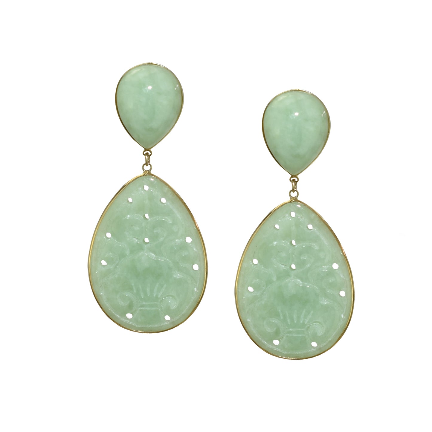 14k Natural Jade Pear Cut Out Earring