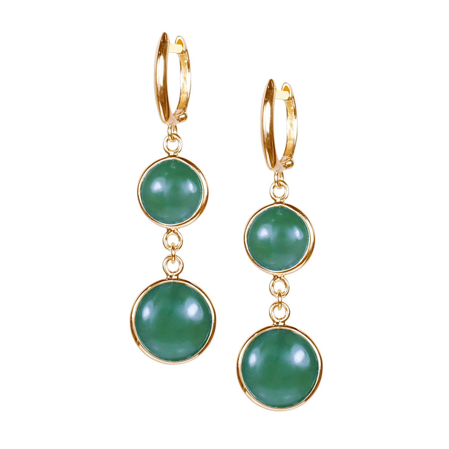 14k Nephrite Jade Double Round Bezel Earrings