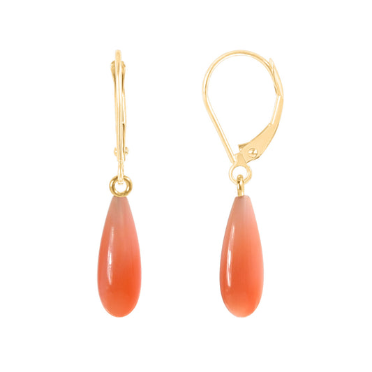 14k Pink Coral Leverback Drop Earring