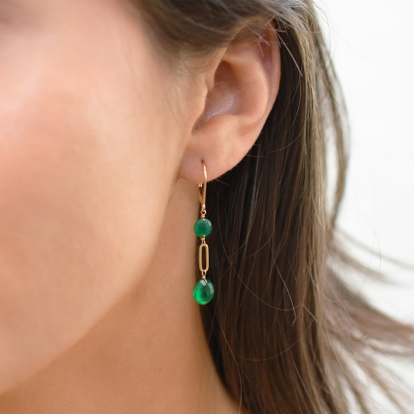 14k Gemstones Coin Shape  Leverback Earring