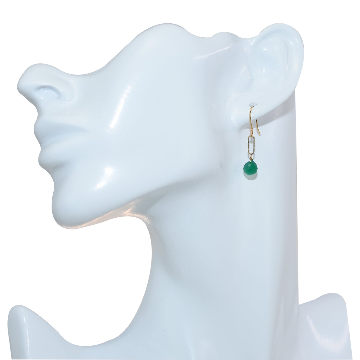 14k Green Onyx Paperclip Hook Earring