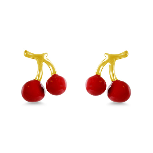14k Cherries Enamel Post Earrings