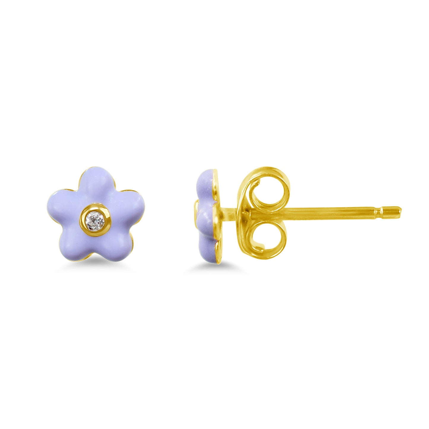 14k Diamond & Enamel Flower Post Earrings