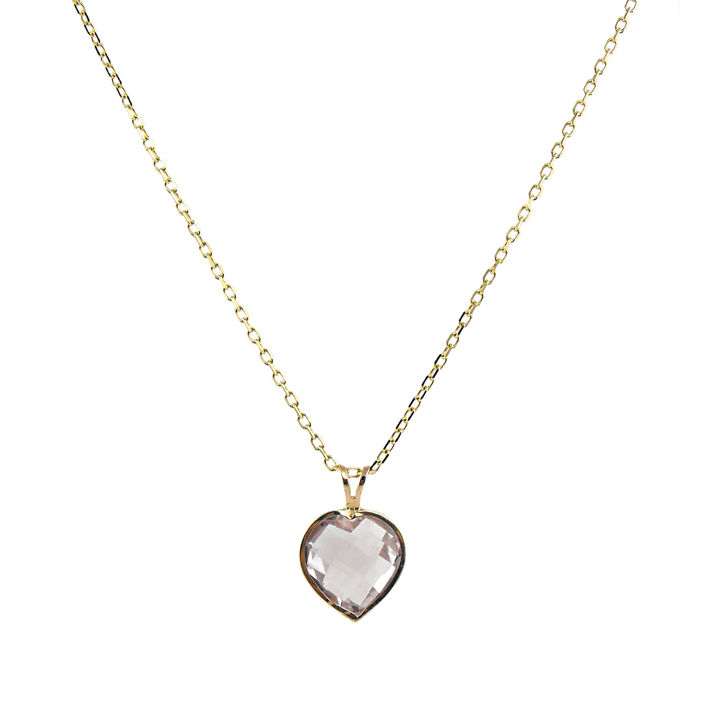 14k Rose Quartz Heart Pendant Necklace 17"