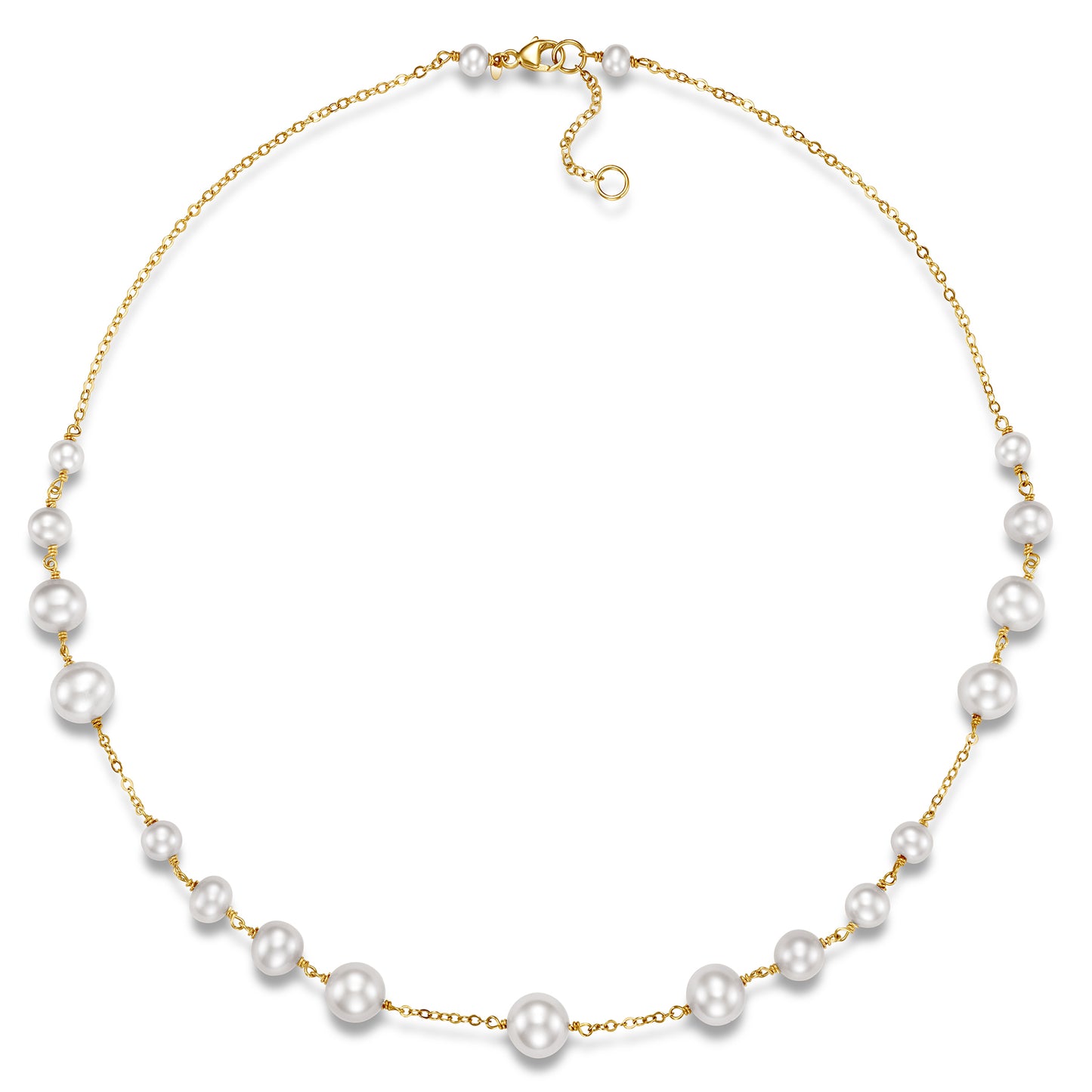 14KY White Pearl Station Necklace with 14k gold wire
