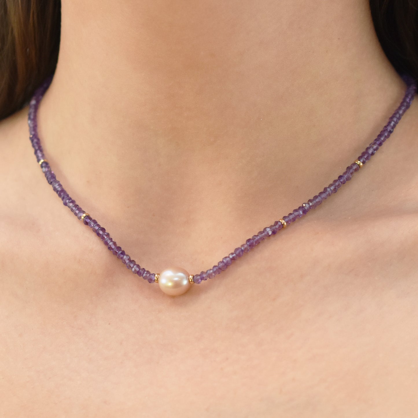 14k Gemstone Freshwater Pearl Center Necklace 17"
