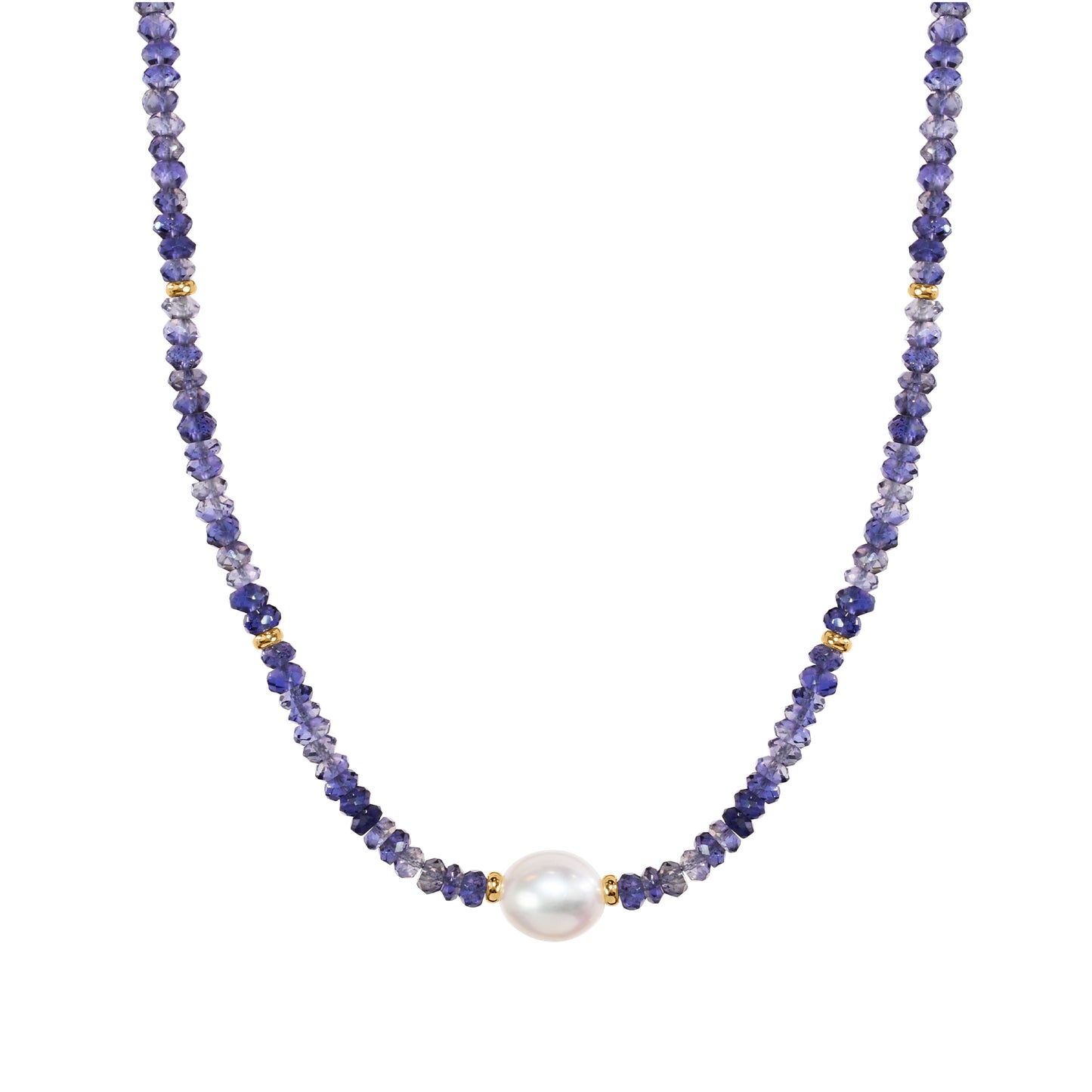 14k Iolite White Freshwater Pearl Necklace 17"