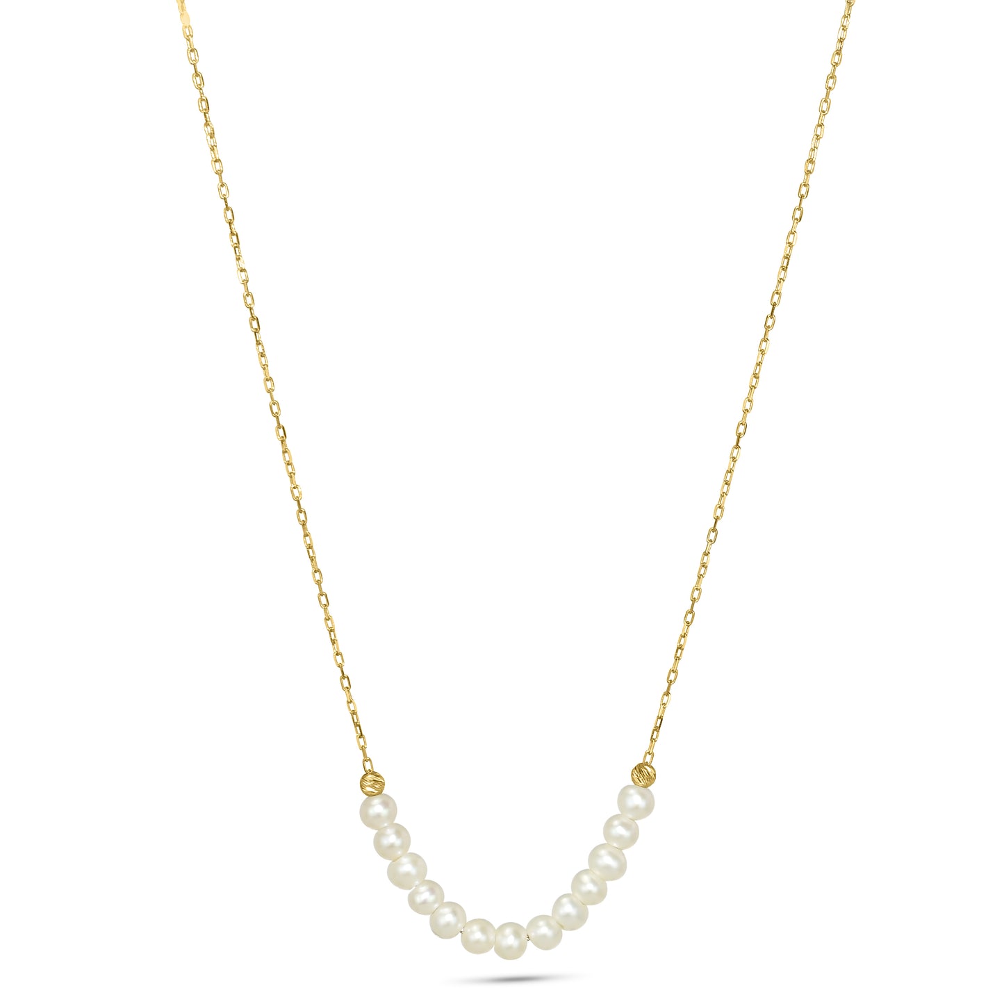 14k Yellow Gold White Pearl Center Slider Necklace 17"