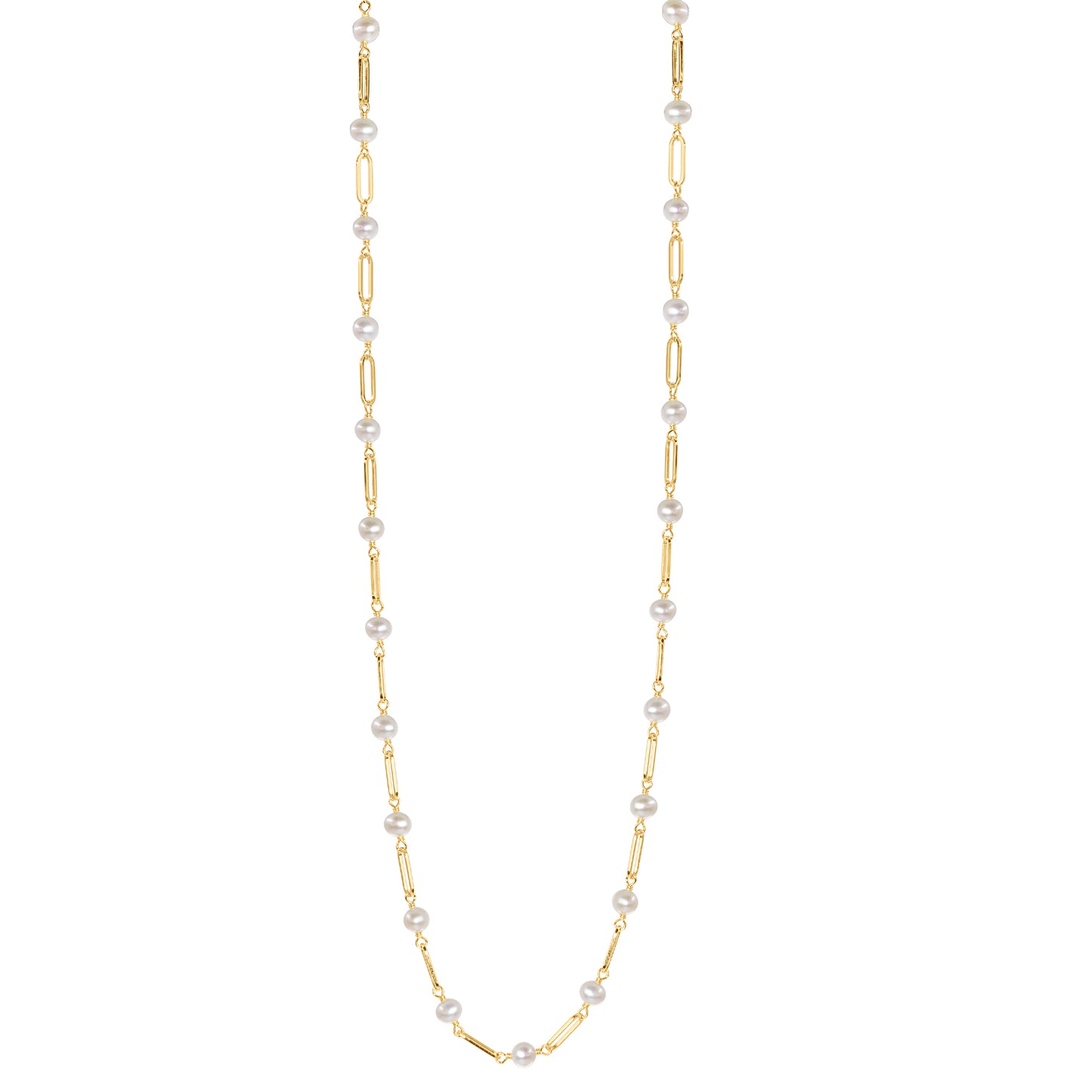 14k White Freshwater Pearl Paperclip 1x1 Necklace 18"