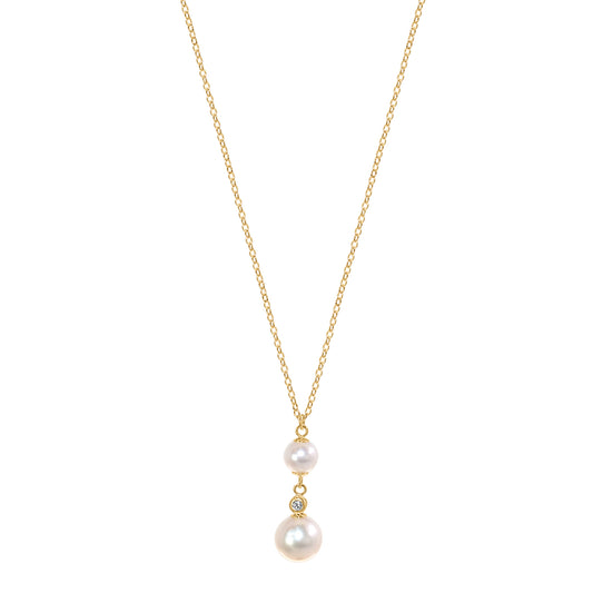 14k White Freshwater Pearl Diamond Drop Pendant Necklace 18"