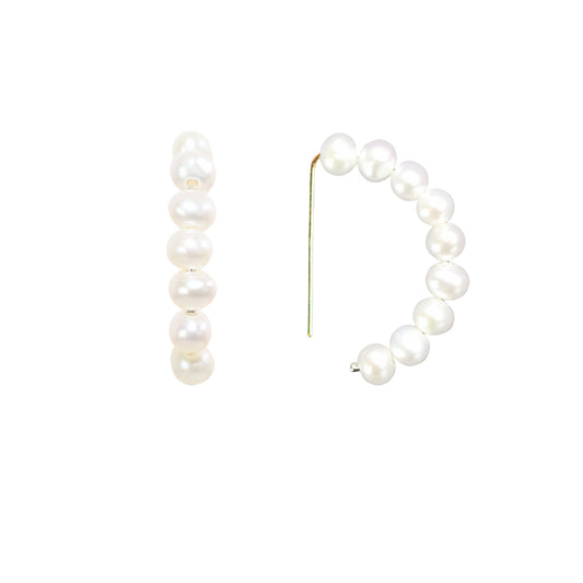 14k White & Pink Freshwater Pearl Half-Hoop Earrings