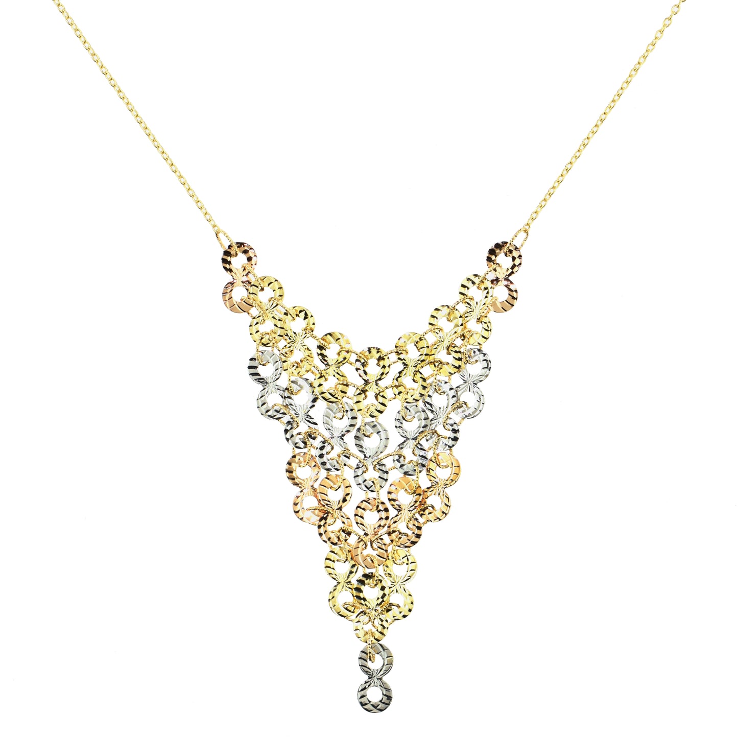 Séchic 14k Rose, White & Yellow Gold Infinity Netted 3 Tone Necklace 18"