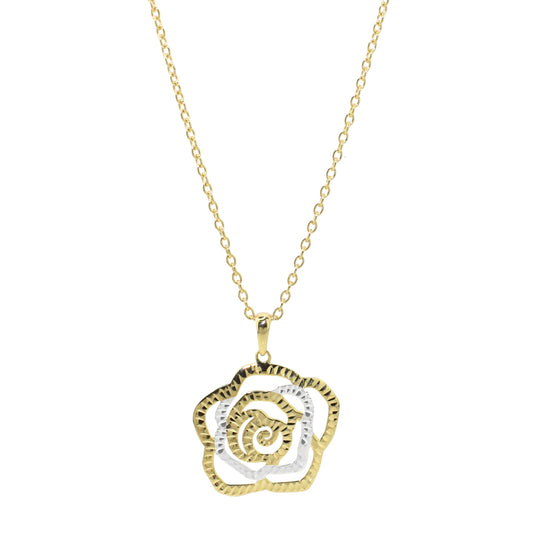 Séchic 14k White & Yellow Gold Diamond Cut Rose Pendant Necklace 18"