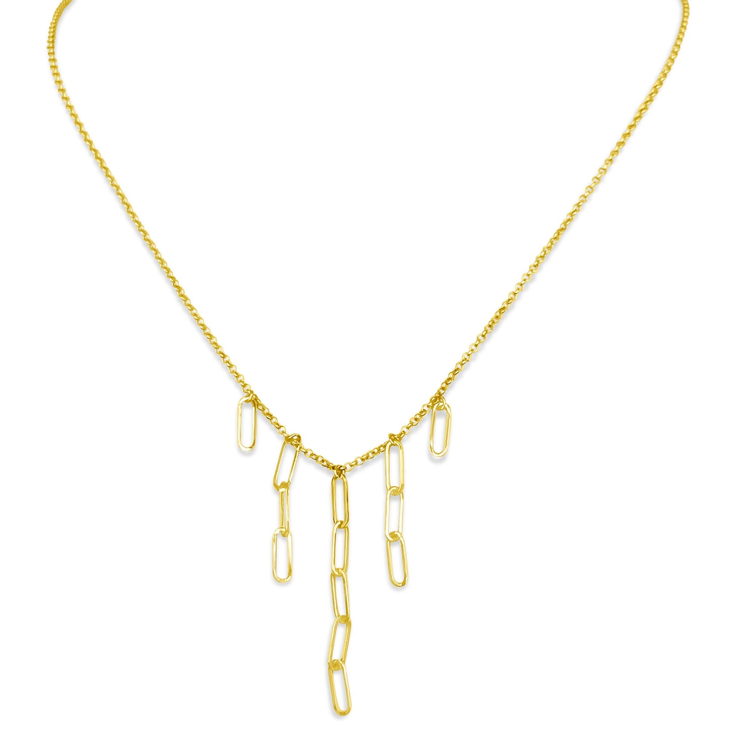 14k Paperclip Chain 5 Drop Necklace 17"